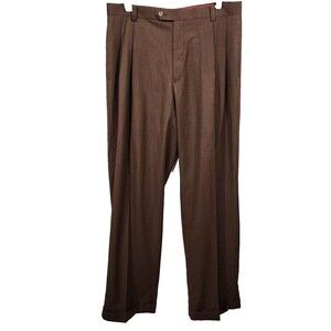 FUBU The Collection Brown Pleated Dress Pants Cuffed Trousers Mens W32 L33